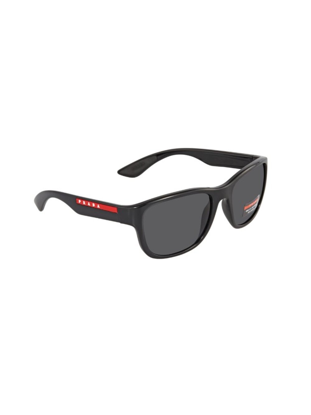 Prada Polarized Black Sunglasses Square Red Stripe PS01US 1AB5Z1 55